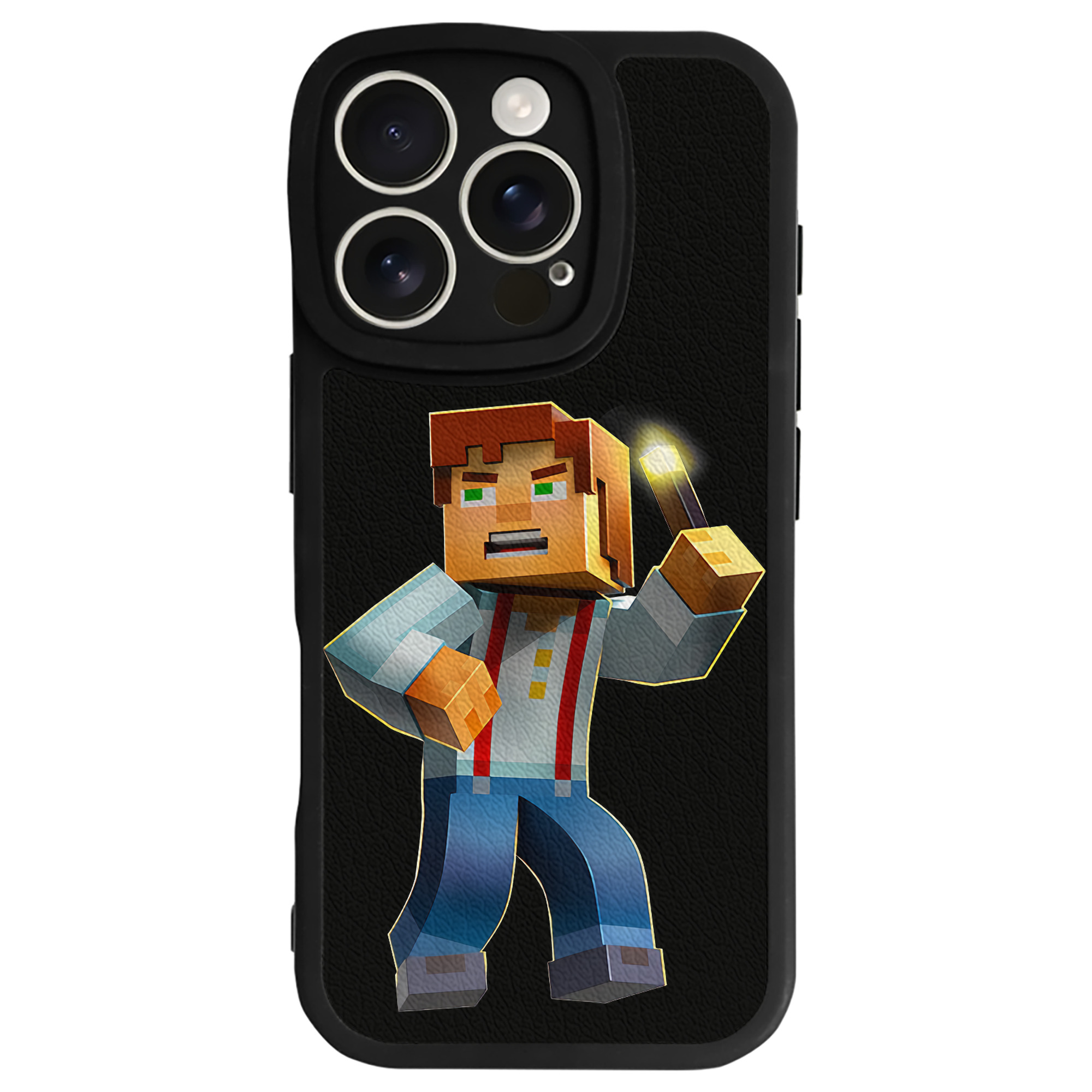 （画像用） マインクラフト ブロックの世界 Minecraft MC Block world 【iPhone 16シリーズ対応】シリコンスマホケース（レザー調） 材質：シリコン